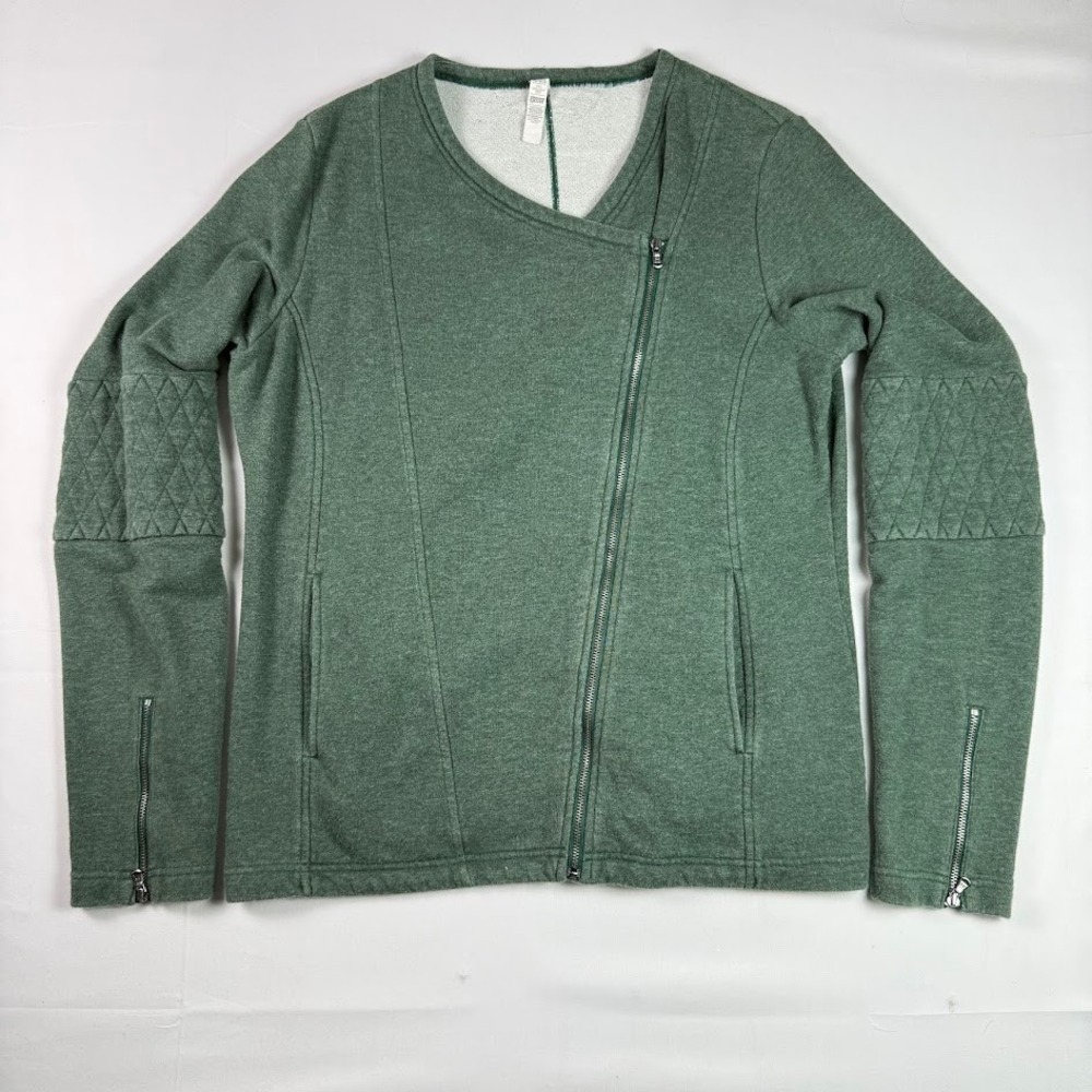 Under Armour Womens XL Green Asymmetrical Zip Moto Jacket Quilted Elbows Fitted